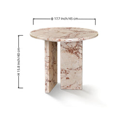 Pink natural marble coffee table, small table, living room table, natural stone, Ø17.7 h15.8 Inch/Ø45 h40 cm, genuine marble, real marble