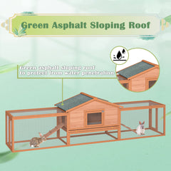 2-Story Large Wooden Rabbit Hutch Pet House with Ramps, Lockable Doors, Run Area and Asphalt Roof for Outdoor Use,Easy to Assemble and Durable with Cleaning Tray and Waterproof Roof