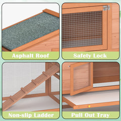 2-Story Large Wooden Rabbit Hutch Pet House with Ramps, Lockable Doors, Run Area and Asphalt Roof for Outdoor Use,Easy to Assemble and Durable with Cleaning Tray and Waterproof Roof