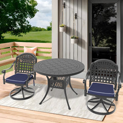 3-Piece All-Weather Cast Aluminum Dining Set, Include 2 Swivel Chairs and 39.37" Round Table With Black Frame