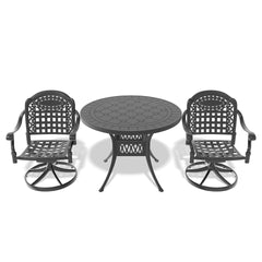 3-Piece All-Weather Cast Aluminum Dining Set, Include 2 Swivel Chairs and 39.37" Round Table With Black Frame