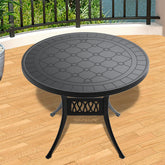 39.37-inch Cast Aluminum Patio Dining Table with Black Frame and Carved Texture on the Tabletop