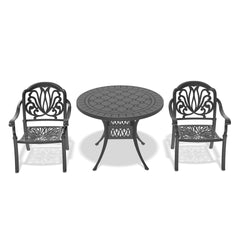 3-Piece Set Of Cast Aluminum Patio Furniture With Brown Cushions