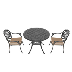 3-Piece Set Of Cast Aluminum Patio Furniture With Brown Cushions