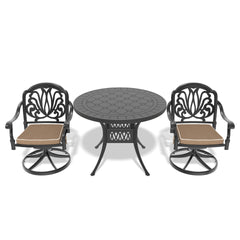 3-Piece All-Weather Cast Aluminum Dining Set, Include 2 Swivel Chairs and 39.37" Round Table With Black Frame