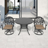 3-Piece All-Weather Cast Aluminum Dining Set, Include 2 Swivel Chairs and 39.37" Round Table With Black Frame
