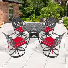 5-Piece All-Weather Cast Aluminum Dining Set, Include 4 Swivel Chairs and 35.43" Round Table With Black Frame (same sku: W1710S00434 )