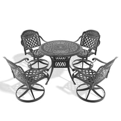 5-Piece All-Weather Cast Aluminum Dining Set, Include 4 Swivel Chairs and 35.43" Round Table With Black Frame (same sku: W1710S00434 )