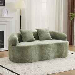 Green Curved Loveseat Sofa with Round Armrest, Compression Couch with 2 Pillows, Cream Couch for Small Space, Living Room, Bedroom, No Assembly