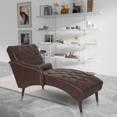 Chaise Lounge Arm Chair Indoor with Pillow and Solid Wood Legs, Leisure Accent Soft Chair with Tufted Back and Arm,Upholstered Chaise Couch Chair for Living Room, Bedroom,Dark Brown PU