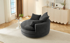 360° Swivel Sofa Chair Accent Barrel Chair 57.5" Swivel Round Chair with Dual-layer Cushion Design and 3 Removable Pillows for Living Room, Bedroom, Office and Hotel, Black