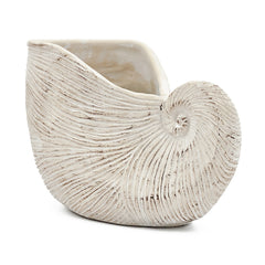 11.5x6.7x7.7" Sand and Cement Nautilus Shell Planter with Textured Beige Finish