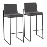 Fuji Contemporary High Back Barstool in Black Steel and Charcoal Fabric by LumiSource - Set of 2