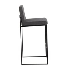 Fuji Contemporary High Back Barstool in Black Steel and Charcoal Fabric by LumiSource - Set of 2
