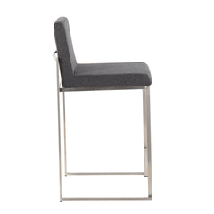 Fuji Contemporary High Back Counter Stool in Stainless Steel and Charcoal Fabric by LumiSource - Set of 2