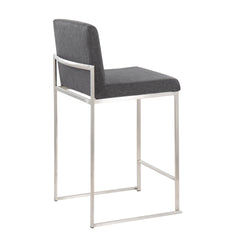Fuji Contemporary High Back Counter Stool in Stainless Steel and Charcoal Fabric by LumiSource - Set of 2