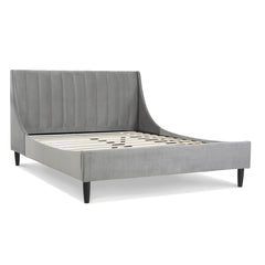 Aspen Vertical Tufted Modern Headboard Platform Bed Set, Queen, Opal Grey Velvet