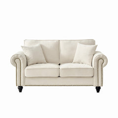 63" Modern 2-Seater Sofa with Rolled Arms,Chenille Upholstered Couch with Wood Legs and Nailhead Trim for Living Room, Apartment,Beige
