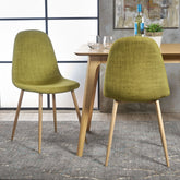 Mid-Century Modern Fabric Upholstered Dining Chairs, Set of 2, Green and Light Walnut Finish