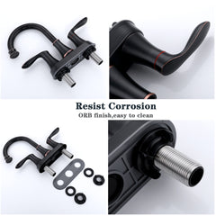 2-Handle 4-Inch Oil Rubbed Bronze Bathroom Faucet, Bathroom Vanity Sink Faucets with Pop-up Drain and Supply Hoses
