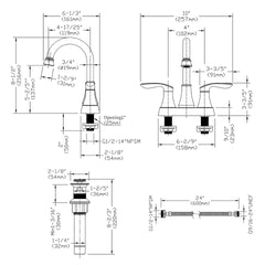 Bathroom Faucet Matte Black with Pop-up Drain & Supply Hoses 2-Handle 360 Degree High Arc Swivel Spout Centerset 6 Inch Vanity Sink Faucet 4011B-MB