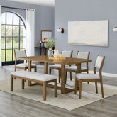 Dafne 6Pc 72" Rectangular Walnut Oak Finish Sled Dining Set with Bench