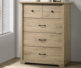 Elettra 32"W Light Oak Finish 4-Drawer Chest with Black Handles