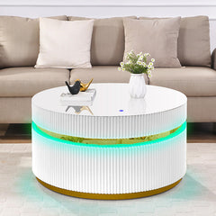 Tivoli 39" Round White Coffee Table with Glass Top and LED Lights