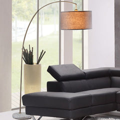 86" Tall Metal Floor Arc Lamp "Bowery", Beige and Antique Gold