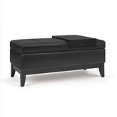 Oregon 42 inch Wide Storage Ottoman Bench with Tray in Distressed Black Vegan Leather