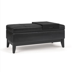 Oregon 42 inch Wide Storage Ottoman Bench with Tray in Distressed Black Vegan Leather