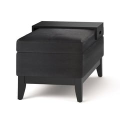 Oregon 42 inch Wide Storage Ottoman Bench with Tray in Distressed Black Vegan Leather