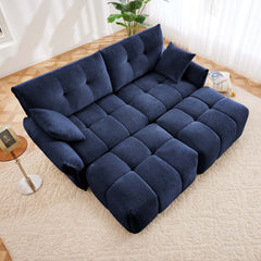 2 Seater Sofa Set with 2 Ottomans and Throw Pillows Cozy Plush Chenille Fabric Ideal for Living Room Apartment or Dorm In Blue
