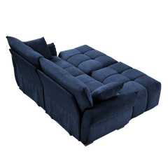 2 Seater Sofa Set with 2 Ottomans and Throw Pillows Cozy Plush Chenille Fabric Ideal for Living Room Apartment or Dorm In Blue