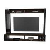 Bremmen Entertainment Center With Open Shelves, Tv Panel And Storage Compartment For Living Room or Bedroom, Stained Walnut