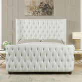 Brooklyn Queen Tufted Panel Bed Headboard and Footboard Set, Antique White Polyester
