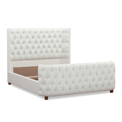 Brooklyn Queen Tufted Panel Bed Headboard and Footboard Set, Antique White Polyester