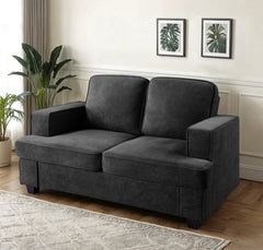 Modern Velvet Loveseat, Comfortable 2 Seater Couch with Deep Seating and High-Density Foam, Loose Back Cushions, Wide Arms, Living Room Furniture for Home, Apartment, Office, Black