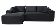 2-Piece Convertible Corduroy L-Shaped Sofa in a Box with Pillows, 3-Seater Modular Sectional Couch, Compressed Living Room Furniture, Black (Left Facing)