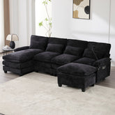 UNITED WE WIN 106" U Shape Sectional Sofa Cloud Couch for Living Room, Upholstery Comfy Modular Sofas, 4 Seat Chenille U-Shaped Sleeper Sofa with Chaise Lounge, Ottoman & Pillows