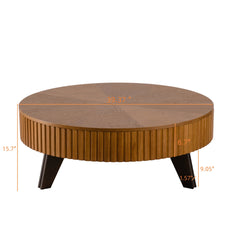 39.37" Retro Round Coffee Table with Storage Space, Suitable for Living Room and Office, Natural