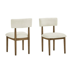 Dafne Set of 2 Walnut Oak Dining Side Chairs with Beige Sherpa Fabric