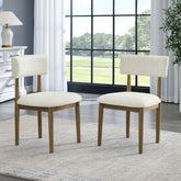 Dafne Set of 2 Walnut Oak Dining Side Chairs with Beige Sherpa Fabric