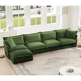 Slipcovered L Shape Sectional Long Sofa Couch, 4 Seater Sofa with Suppleness Armrests, Chenille Deep Seat Sofa with 2 Big Pillows, Comfy Couch for Living Room, Apartment, Chenille Fabric,Green