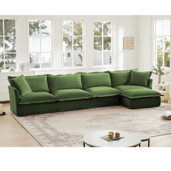 Slipcovered L Shape Sectional Long Sofa Couch, 4 Seater Sofa with Suppleness Armrests, Chenille Deep Seat Sofa with 2 Big Pillows, Comfy Couch for Living Room, Apartment, Chenille Fabric,Green