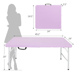 4ft Light Purple Portable Folding Table Indoor&Outdoor Maximum Weight 135KG Foldable Table for Camping