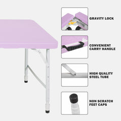 4ft Light Purple Portable Folding Table Indoor&Outdoor Maximum Weight 135KG Foldable Table for Camping