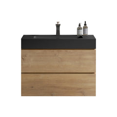 U091-Alice30W-106 Alice 30" Natural Oak Bathroom Vanity with Sink, Large Storage Wall Mounted Floating Bathroom Vanity for Modern Bathroom, One-Piece Black Sink Basin WITHOUT Drain, Pre-assembled