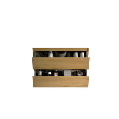 Alice30-106, Wall mount cabinet WITHOUT basin, Natural oak color, with two drawers, Pre-assembled