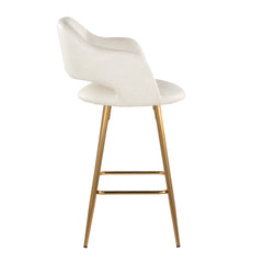 Margarite 26" Contemporary Fixed-Height Counter Stool in Gold Metal and Cream Faux Leather with Square Gold Metal Footrest by LumiSource - Set of 2
